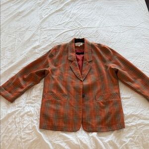 Chic Orange Plaid Women's Blazer